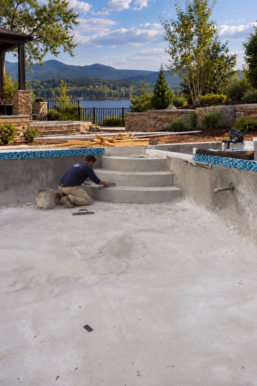 Pool steps prepped for a new finish above Lake Toxaway, NC